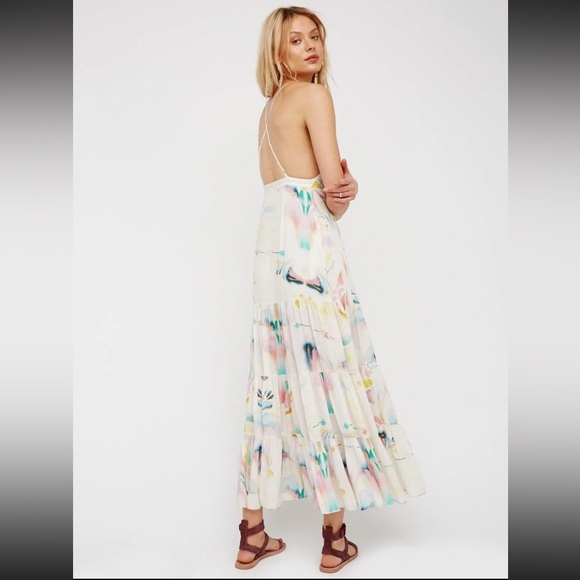 Free People watercolor Maxi Dress Sz 10 - Picture 15 of 15